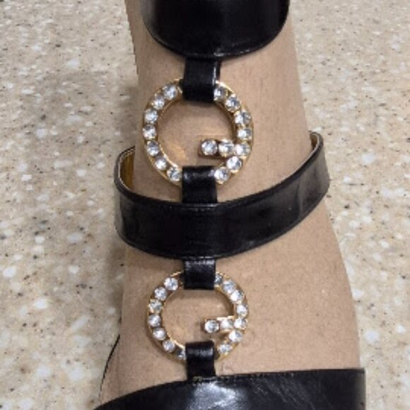 Women's Guess Black Leather Heels w Crystal Embellishments Size 9M NIB - Picture 3 of 10
